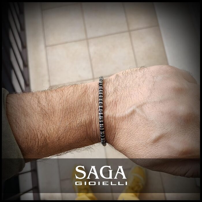 Чоловічий браслет SAGA GIOIELLI® з ронделями з каменів, сталь, кристал, нержавіюча сталь