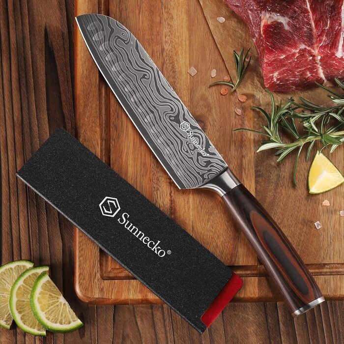 Японський ніж Sunnecko Santoku 17см - професійний кухонний ніж для приготування їжі, ніж шеф-кухаря, ніж для овочів та м'яса
