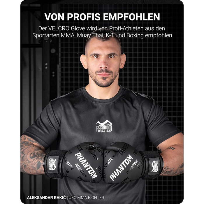 Боксерські рукавички Phantom Apex | MMA, тайський бокс | Чоловічі (Velcro, чорний, 14 Oz)