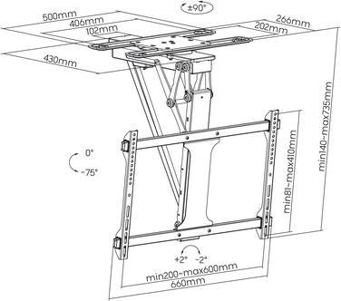 Моторизоване кріплення для телевізора на стелю HL47ML 32-75 дюймів, чорне, з поворотним механізмом 180° та Smart Home управлінням (до 35 кг)