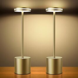 LED лампа Hapfish настільна бездротова, акумуляторна, 5000mAh, сенсорне керування, регулювання яскравості, з батареєю, алюміній, 3 колірні температури, для вулиці, нічника, столу, робочого столу – (2 шт. бронза)