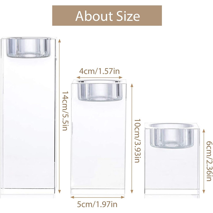 Sziqiqi 1-Set (3-piece) high-quality crystal glass candlestick set. Crystal candlesticks for romantic dinners, creative candlestick decorations for weddings, home decor, dining tables, and bars, space-saving.