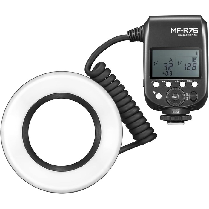 Godox MF-R76 Макро-кільцевий спалах, допоміжні лампи фокусування, незалежне регулювання яскравості, акумулятор Li-Ion, 8 адаптерних кільця для камер