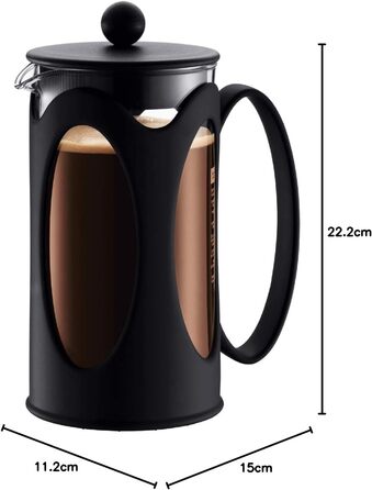 Bodum Kenya: Френч-прес для кави, 500 мл, 4 чашки, з боросилікатного скла та нержавіючої сталі, миється в посудомийній машині, Made in Portugal, чорний
