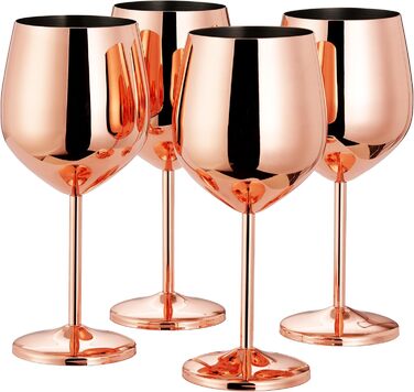 Набір з 4 великих келихів для вина Oak & Steel Roségold (0.5 л, 21 x 9 см) - міцне скло, подарунковий набір