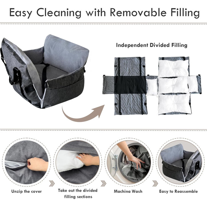 Автокрісло для собак - автокрісло-бустер для маленьких та середніх собак до 18 кг, з ременем безпеки та кишенями для зберігання, антиковзаюча підставка (смужка в морському стилі), сіре, 77x52 см