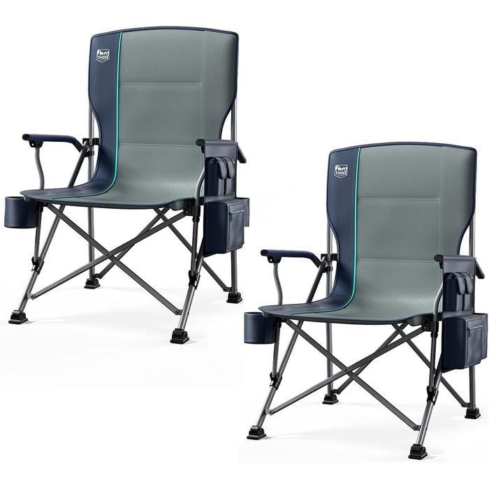 Крісло туристичне складне Timber Ridge XXL, 230кг, широке сидіння 62см, висока спинка, підстаканник, міцні підлокітники, для кемпінгу, пікніка, саду та балкону (2шт, блакитний)