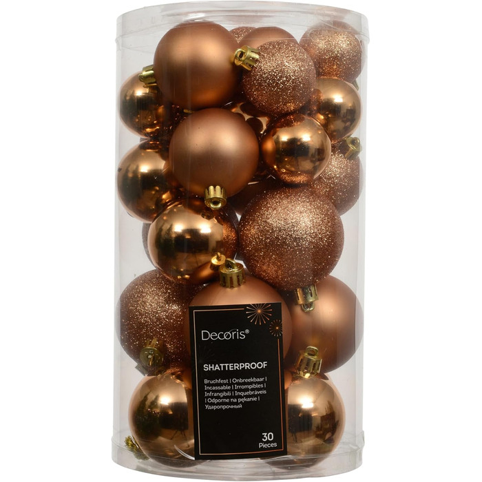 Кульки для ялинки Kaemingk 6 см, 30 шт. - класичні, міцні, для прикраси ялинки на Різдво - матові, блискучі, з глітером (30 шт., Brandy)