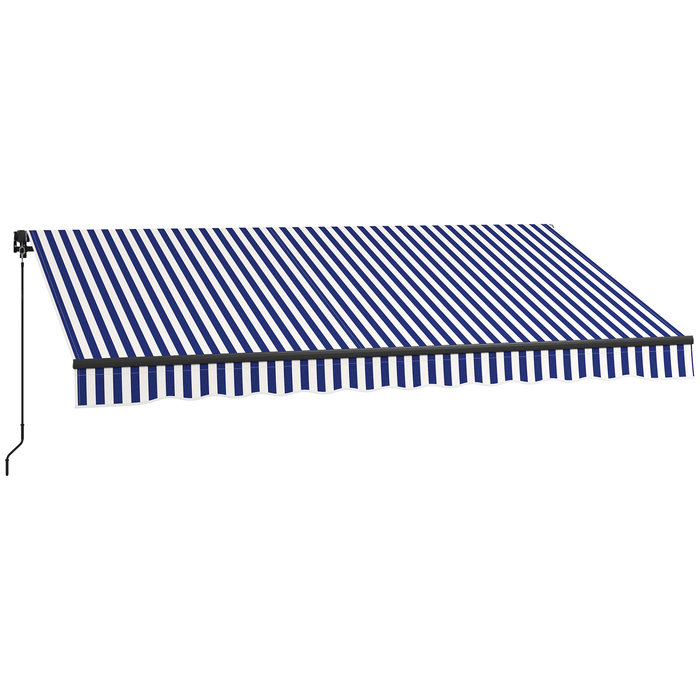 Markiza Outsunny з шарнірною рукояткою, розміром 350 x 300 см, сонцезахисна з SPF 30+, терасна/балкона маркіза з кутом нахилу 45-85°, водонепроникне покриття, кріплення до стіни, блакитно-біла | Aosom