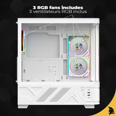 Корпус для ПК Empire Gaming ECM252 Mid Tower з цифровим дисплеєм (температура CPU/GPU, RPM) - 3 ARGB вентилятори - ATX/Micro-ATX/ITX - USB C