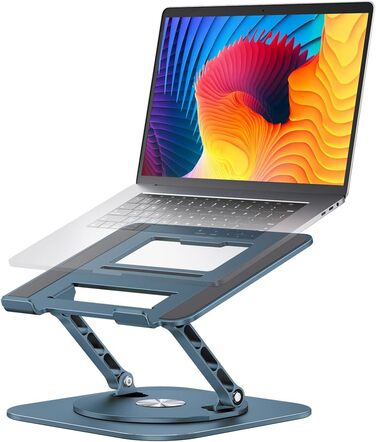 Adjustable Laptop Stand with 360° Swivel Base - Stable Ergonomic Foldable Laptop Riser for Desk - Compatible with MacBook Pro/Air & Notebooks up to 16 inches (Navy Blue)