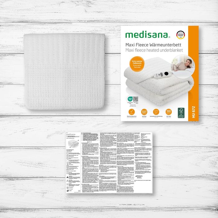 Електрична підігріваюча ковдра Medisana 150x80 см з 3 рівнями нагріву, системою безпеки та автовимкненням