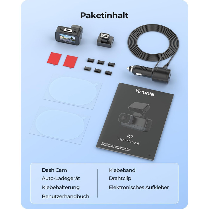 Відеореєстратор Krunia 2K WiFi Mini Dashcam Auto з GPS, CPL, WDR, Нічне Бачення, 24/7, Магнітне кріплення, Superkondensator, 170° Широкий Кут