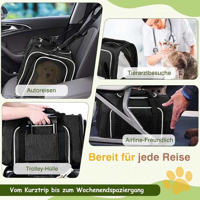 Розширювана переноска для котів та маленьких собак ALLSOPETS, м'яка переноска з 2 розширеннями, виймається флісове ліжко та кишені (Сірий & Зелений) (Чорний & Білий)