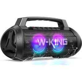 W-KING Bluetooth колонка 120W з басом 70W, портативна Party-Box IPX6, 42 год, BT 5.4, DSP, EQ, стерео, RGB, для кемпінгу, пляжу, саду, вечірок, чорна