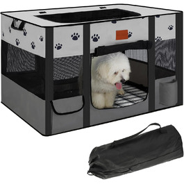 Переносний вольєр для собак та котів, переносна клітка-вітрина для тварин, сірий, Medium (76x53x53 см)
