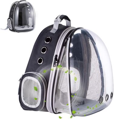 Розширюваний рюкзак для кота та маленької собаки, рюкзак-переноска з прозорим вікном та блискавкою, для подорожей та походів (розширюється ззаду), чорний колір