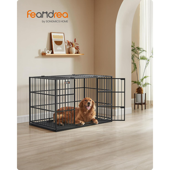 Клітка для собак Feandrea, 122 x 75 x 80 см, XXL, чорна, з висувною піддоном, подвійними дверцятами, для великих собак