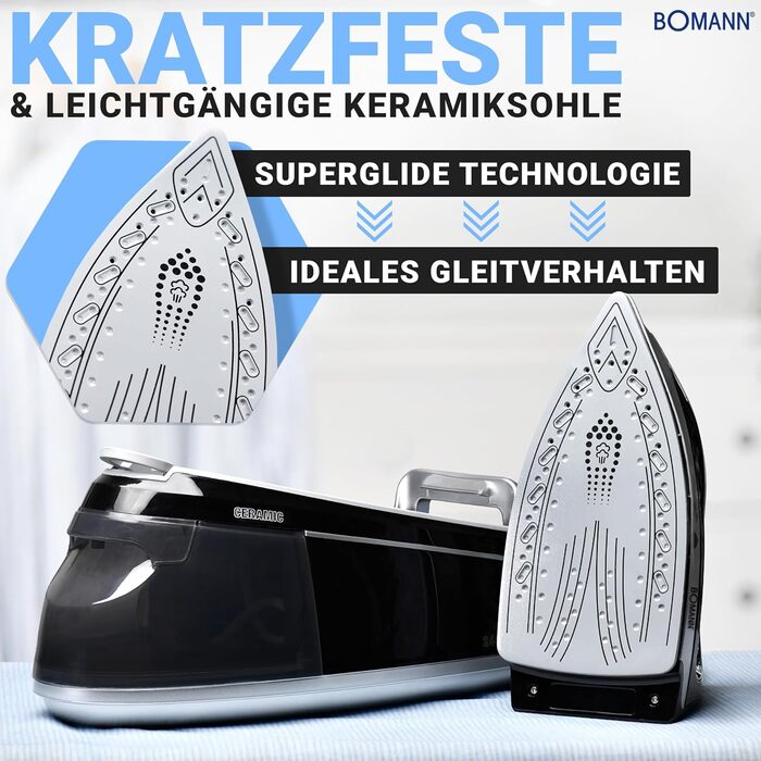 Праска-парогенератор Bomann DBS 6034 CB (2024) | 3,5 bar, 1,2L, 2400W, Anti-Drop | Чорний