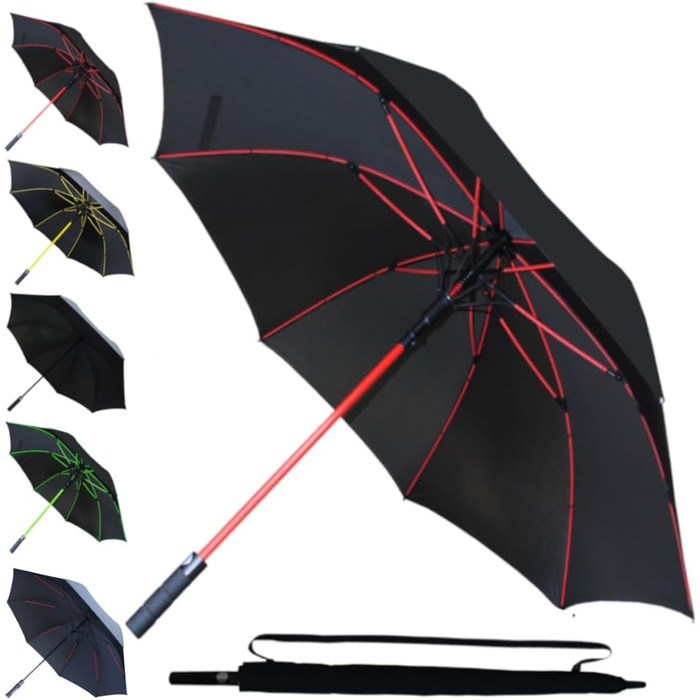 COLLAR AND CUFFS London XL Windproof Golf Umbrella - 154cm Fiberglass Frame - Automatic Open/Close - Red & Black