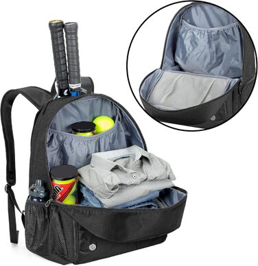 Рюкзак для тенісу DSLEAF з відділенням для взуття, сумка для 2 ракет, з підкладкою на плечах, чорний (для жінок та чоловіків)