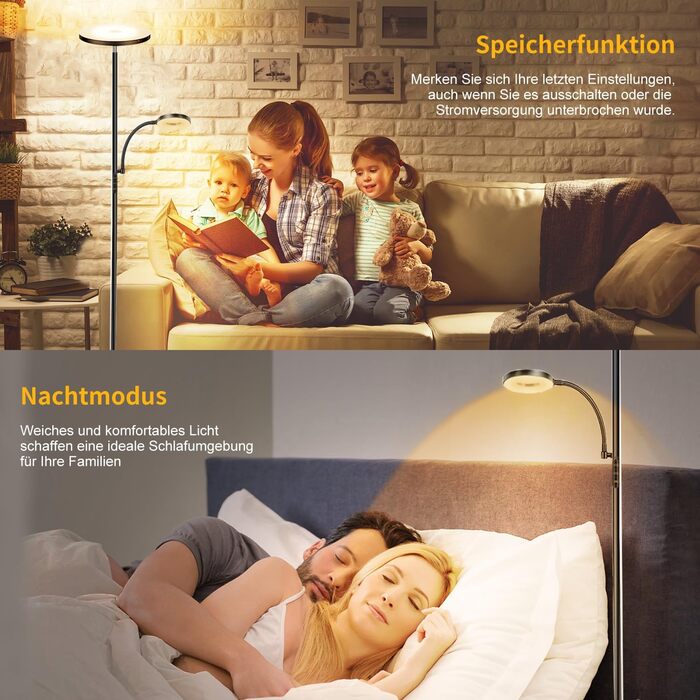 Стельовий LED-прожектор 42W з регулюванням яскравості та лампою для читання, 4200LM, 2700K-6500K, дистанційне керування, сенсорне управління, сучасна підлогова лампа для вітальні, спальні, офісу