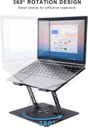 DUCHY Adjustable 360° Swivel Laptop Stand - Ergonomic, Portable, 10kg Capacity, Compatible with MacBook Air/Pro & 17-inch Laptops - New Black