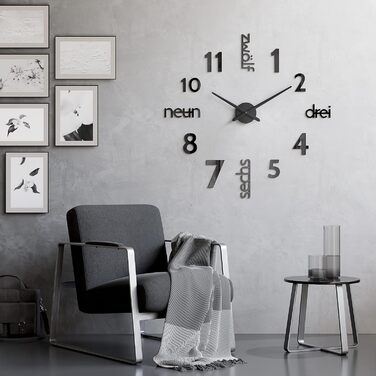 Cander Berlin MNU 0180 S XXL 3D Black Giants Designer Wall Clock Living Room Decoration Wall Tattoo with German Dial made of Acrylic