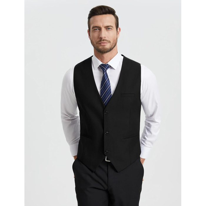 Жилет чоловічий HISDERN для весілля, елегантний, slim fit, класичний, однотонний, для наречених, смокінг, з кишенями, 3 ґудзики, S-4XL, чорний