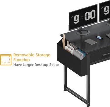 Small Black Computer Desk with Fabric Drawers - Home Office & Gaming - 39.4 inch