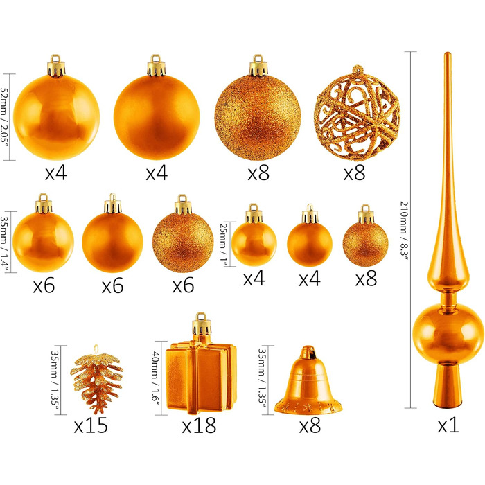 Набір прикрас для ялинки BRUBAKER 101 шт. з верхівкою, кремово-білий, помаранчевий