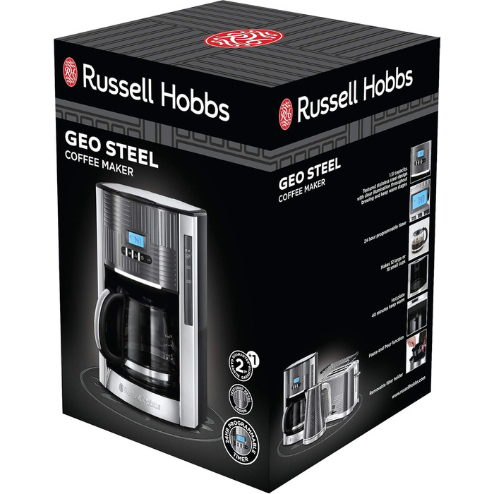 Тостер Russell Hobbs Geo з нержавіючої сталі сірого кольору (2 слоти, для тостів та бурітців, 6 рівнів підсмажування, функція розморожування та підігріву, швидка технологія підсмажування, 1640W) 25250-56