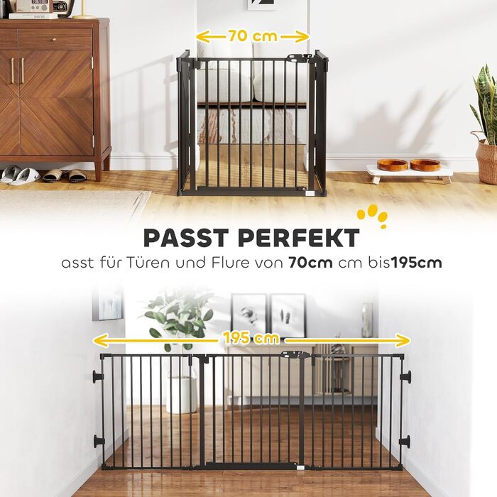 Захисне ґратка для собак PawHut - відбійник для дому, 3 панелі, чорний (202.5 x 76 см)