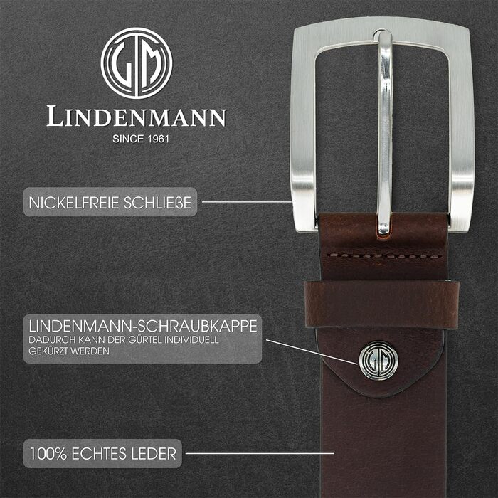 Шкіряний ремінь чоловічий LINDENMANN, коричневий, натуральна шкіра (Full Grain), ширина 40 мм, розмір XL/XXL (довжина 100 см, обхват талії 85 см)