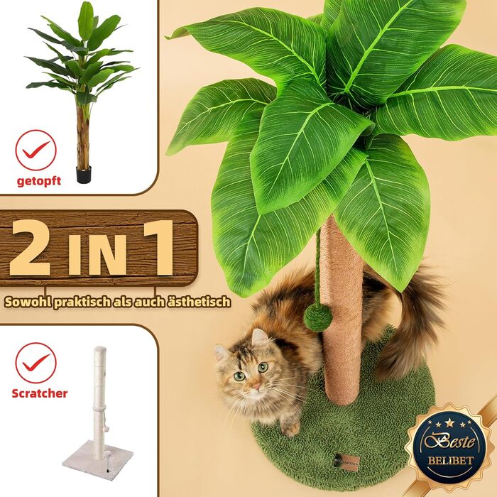 84 cm Scratching Posts Cute Cat Scratcher Kitten Scratch Tree with Sisal Rope for Indoor Cats Palm Cat Scratching Tree with Dangling Balls for Small Cats