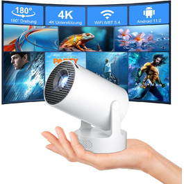 Міні проектор Salange HY300ula 4K Android 11.0 з Wi-Fi 6, Bluetooth 5.4 та динаміком 5W. Підтримка 4K, 1080P, обертання 180°, автоматична корекція трапецеїдальних спотворень.