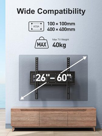 PERLESMITH Tilt & Swivel TV Wall Mount for 26-60 inch Flat & Curved TVs/Monitors (up to 40kg, VESA 400x400mm)