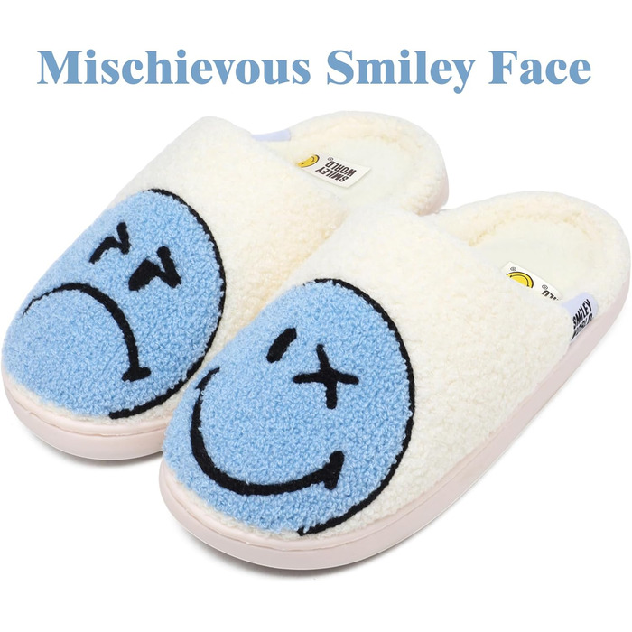 Теплі зимові домашні тапочки для жінок Smiley з м'якої плюшевої піни, Memory Foam, блакитні (38/39 EU)