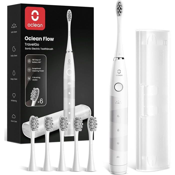 Oclean Find Duo Set: Електрична зубна щітка, 2 шт. з 5 режимами, акумулятор до 180 днів, IPX7, рожевий & блакитний (насадки, 6 шт.)