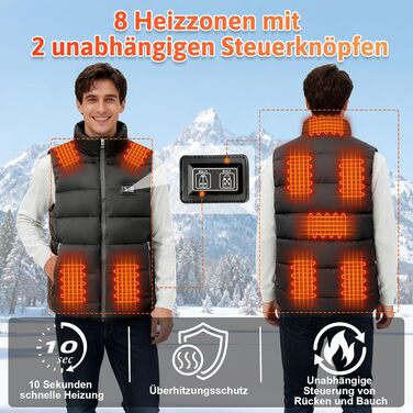 Обогріваючий жилет для чоловіків та жінок з 8 зонами обігріву та 3 рівнями нагріву, акумулятор 16000mAh, вітронепроникний, швидко гріє