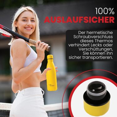 Термос-термопляшка з нержавіючої сталі Otto Koning, 500 мл. Подвійні стінки, вакуумна ізоляція, BPA-free. Жовтий колір.
