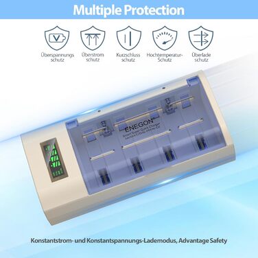 Зарядний пристрій ENEGON Universal для акумуляторів AA/AAA/C/D/9V Ni-MH/Ni-CD з LCD дисплеєм та 4 слотами