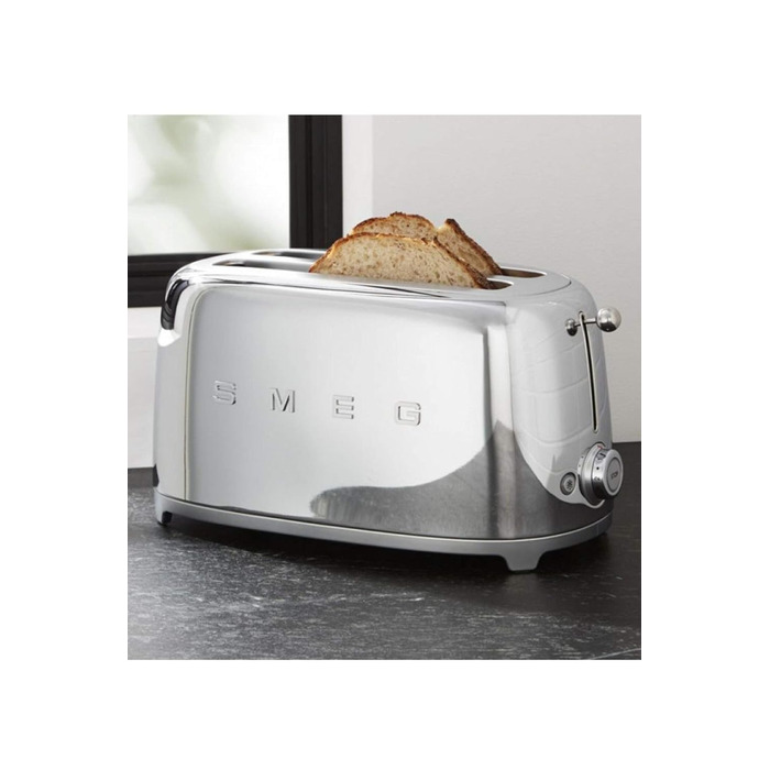 Тостер Smeg TSF02PBEU - 2 слоти для 4 скибочки хліба, 6 рівнів підсмажування, функція підігріву, розморожування та приготування багелів, знімний піддон, 1500W, пастельно-блакитний (сріблястий)