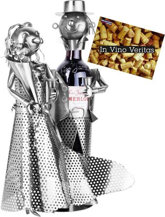 BRUBAKER Wine Holder Wedding Couple Metal Sculpture Gift with Gift Card