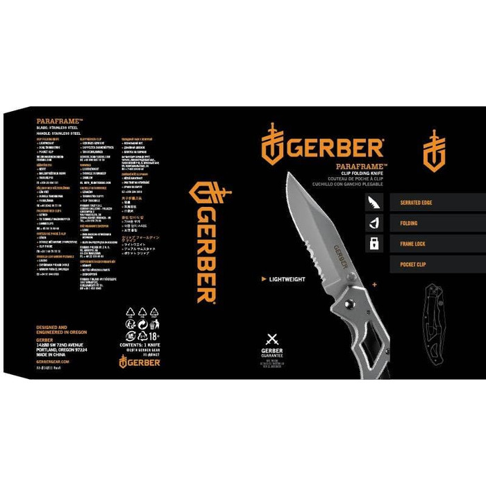 Gerber folding knife with plain edge and pocket clip (tooth length 7.6 cm (EU))