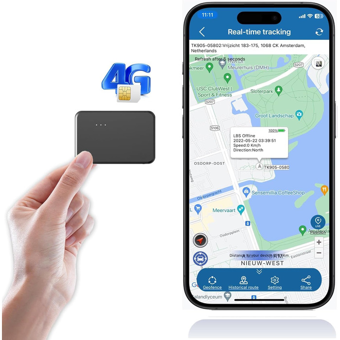GPS-трекер TKMARS для авто без абонплати, 90 днів автономної роботи, оновлення позиції кожні 5 секунд, потужний магніт, водонепроникний, безкоштовний додаток, 5000 мА·год (TK903 4G 1500 мА·год)