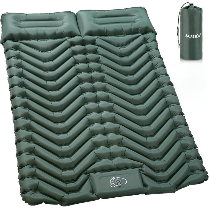 JATEKA Self-Inflating Sleeping Pad - Ultralight Camping Mat with Pillow & Foot Pump - Compact Sleeping Pad for Backpacking, Hiking, Travel & Tent (Double Size)