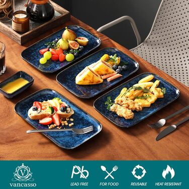 Набір тарілок Vancasso Stern для 4 осіб: сервірувальні, десертні, для тортів, сніданок, 4 шт. (блакитно-зелений)