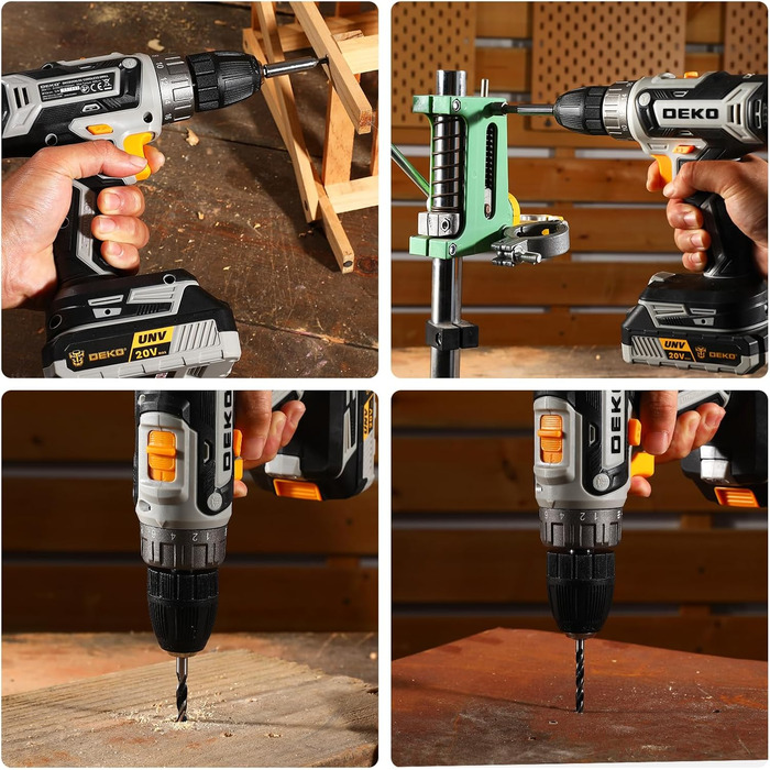 Акумуляторний шуруповерт DEKOPRO 20V 40 Nm: комплект з 2 акумуляторами, LED, 18+1 момент, для дому та DIY, сірий