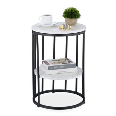 Relaxdays Side Table with Marble Look